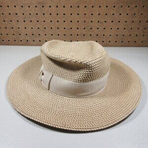 ERIC JAVITS womens tan braided UPF 50+ straw packable Squishee fedora hat OS